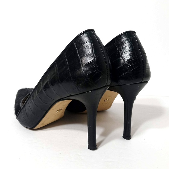 Ann Taylor Black Leather & Fur High Heels - Picture 4 of 8